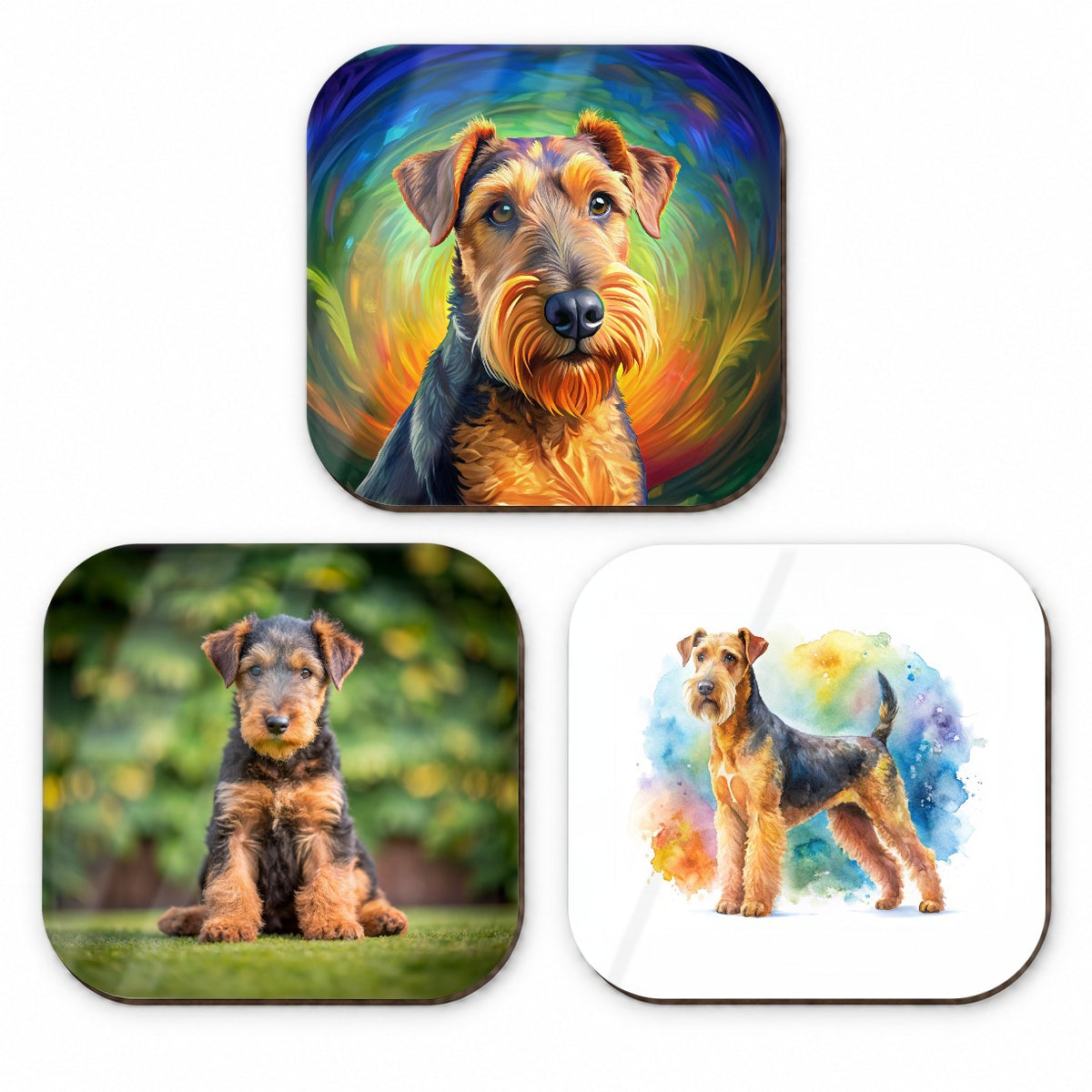 Airedale Terrier Dog Modern Photo Art Fridge Magnet Set