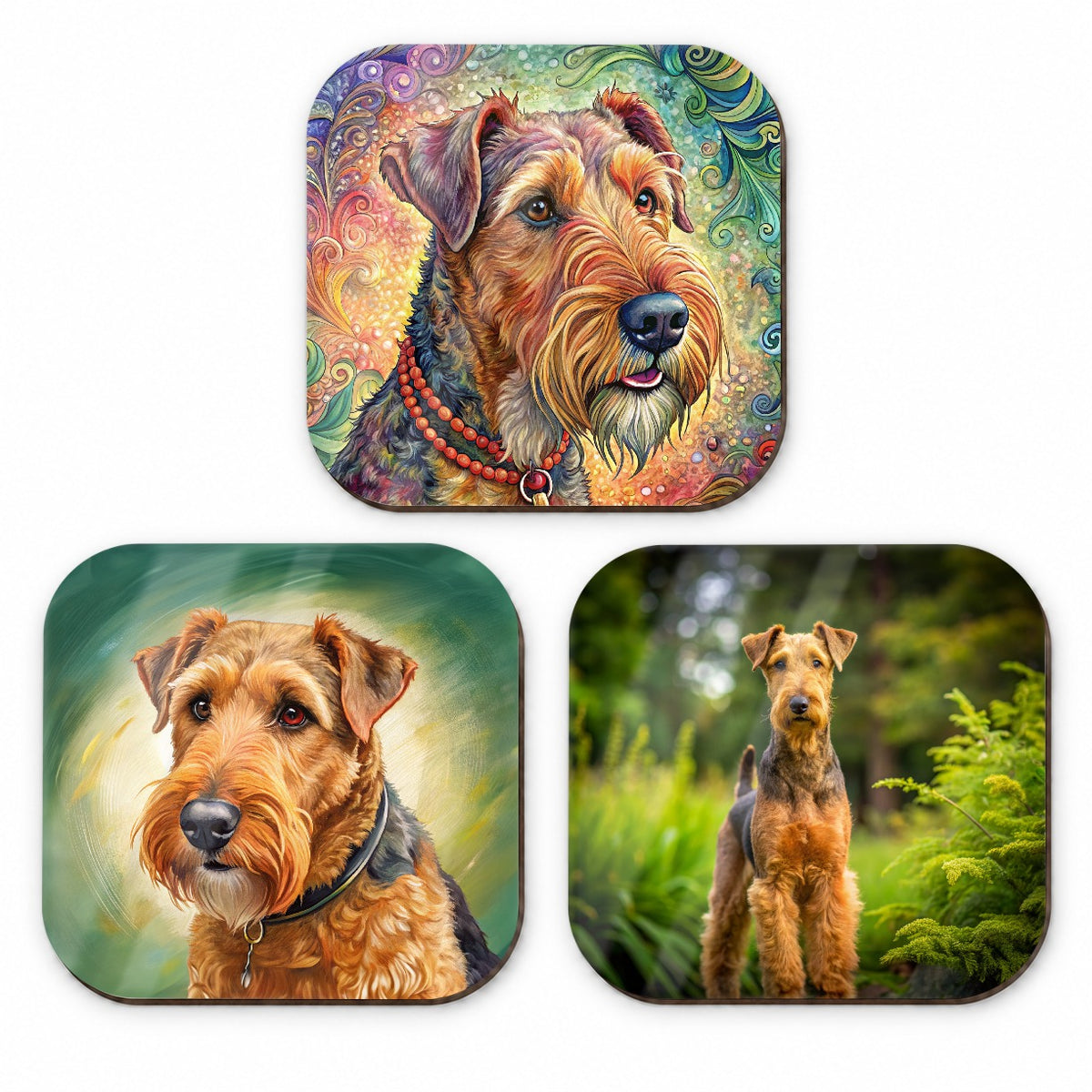 Airedale Terrier Dog Photo Illustration Fridge Magnet Set