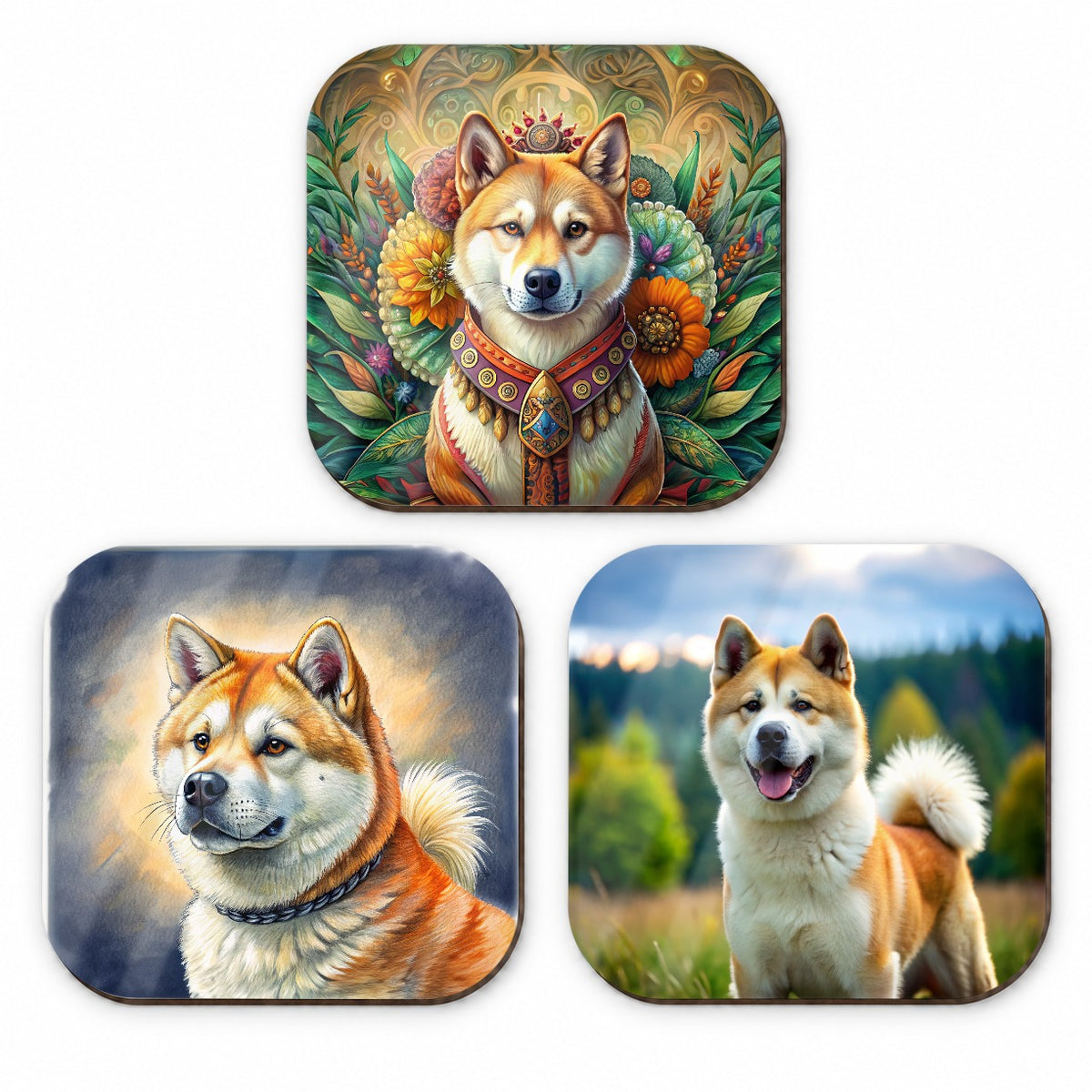 Akita Dog Photo Illustration Fridge Magnet Set