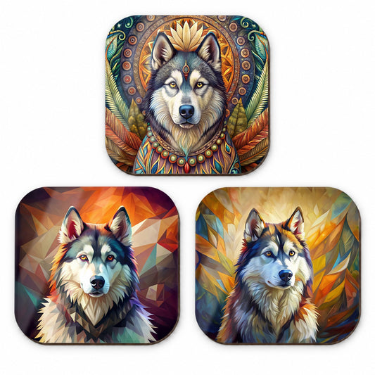 Alaskan Malamute Dog French Art Fridge Magnet Set