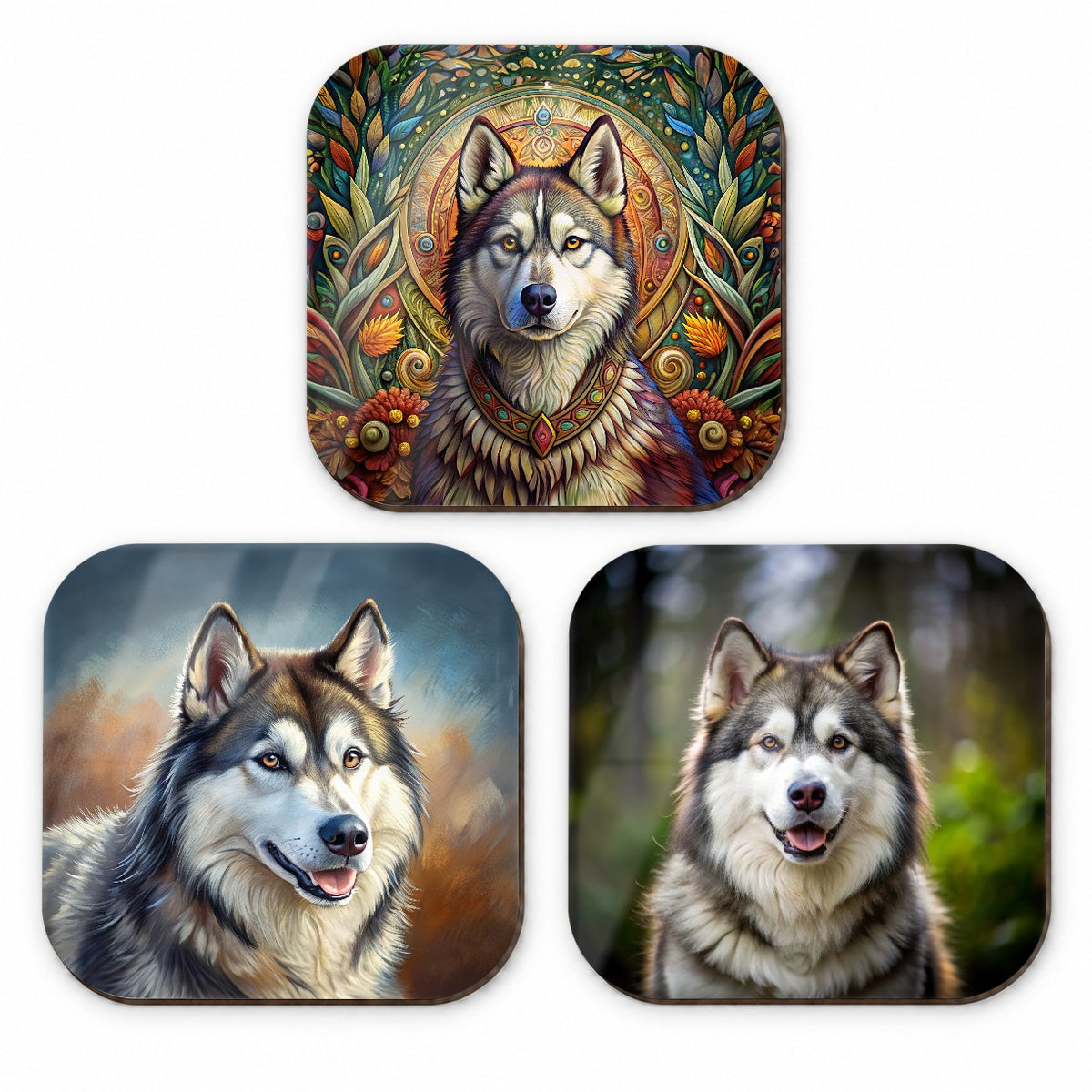 Alaskan Malamute Dog Photo Illustration Fridge Magnet Set