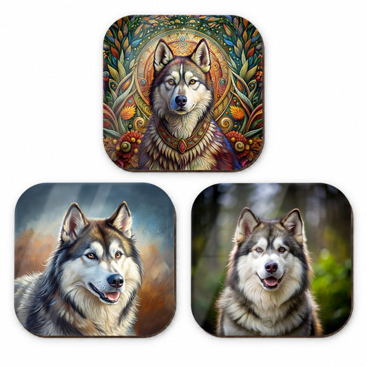 Alaskan Malamute Dog Photo Illustration Fridge Magnet Set