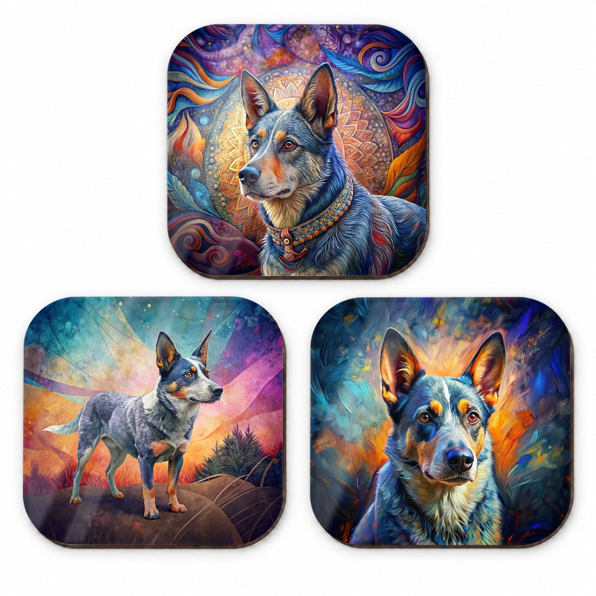 Australian Cattle Dog French Art Fridge Magnet Set
