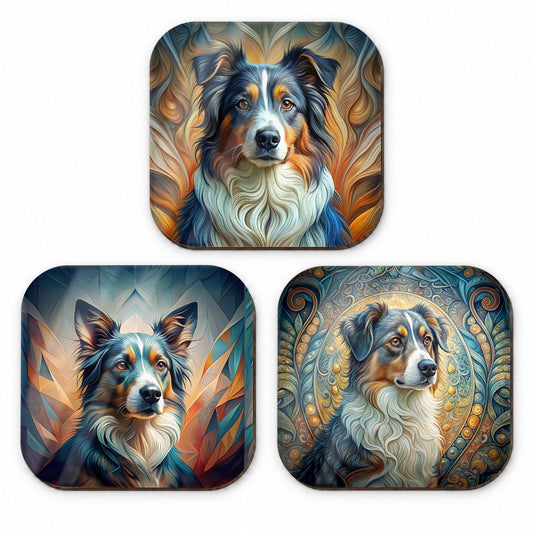 Australian Shepherd Dog Abstract Art Fridge Magnet Set