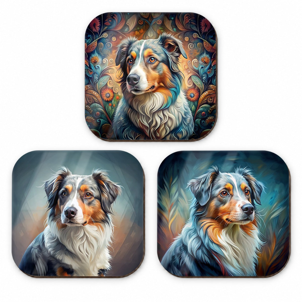 Australian Shepherd Dog French Art Fridge Magnet Set