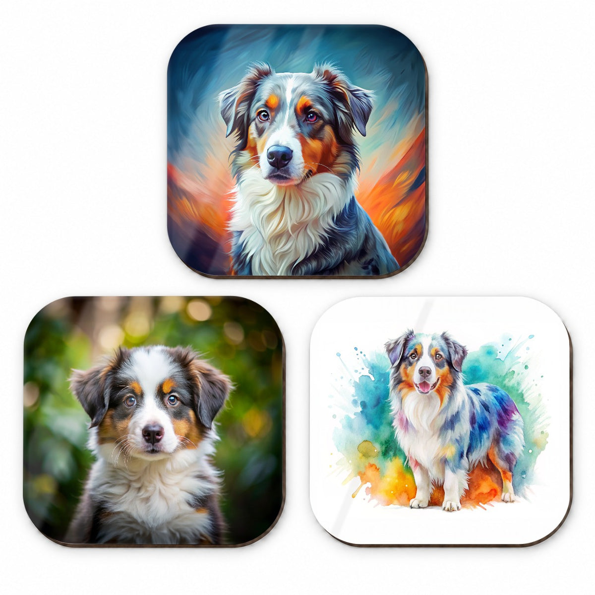 Australian Shepherd Dog Modern Photo Art Fridge Magnet Set