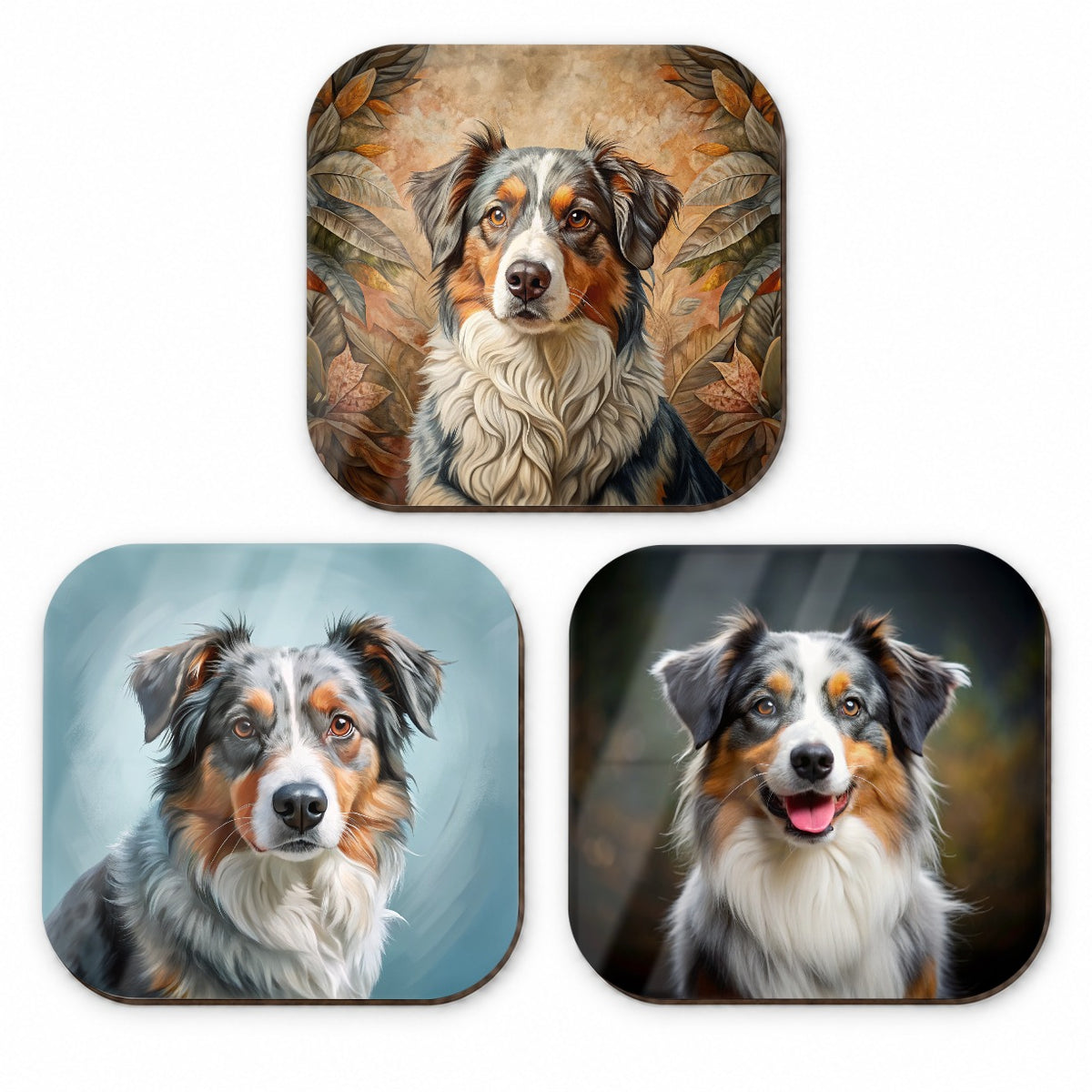 Australian Shepherd Dog Photo Illustration Fridge Magnet Set