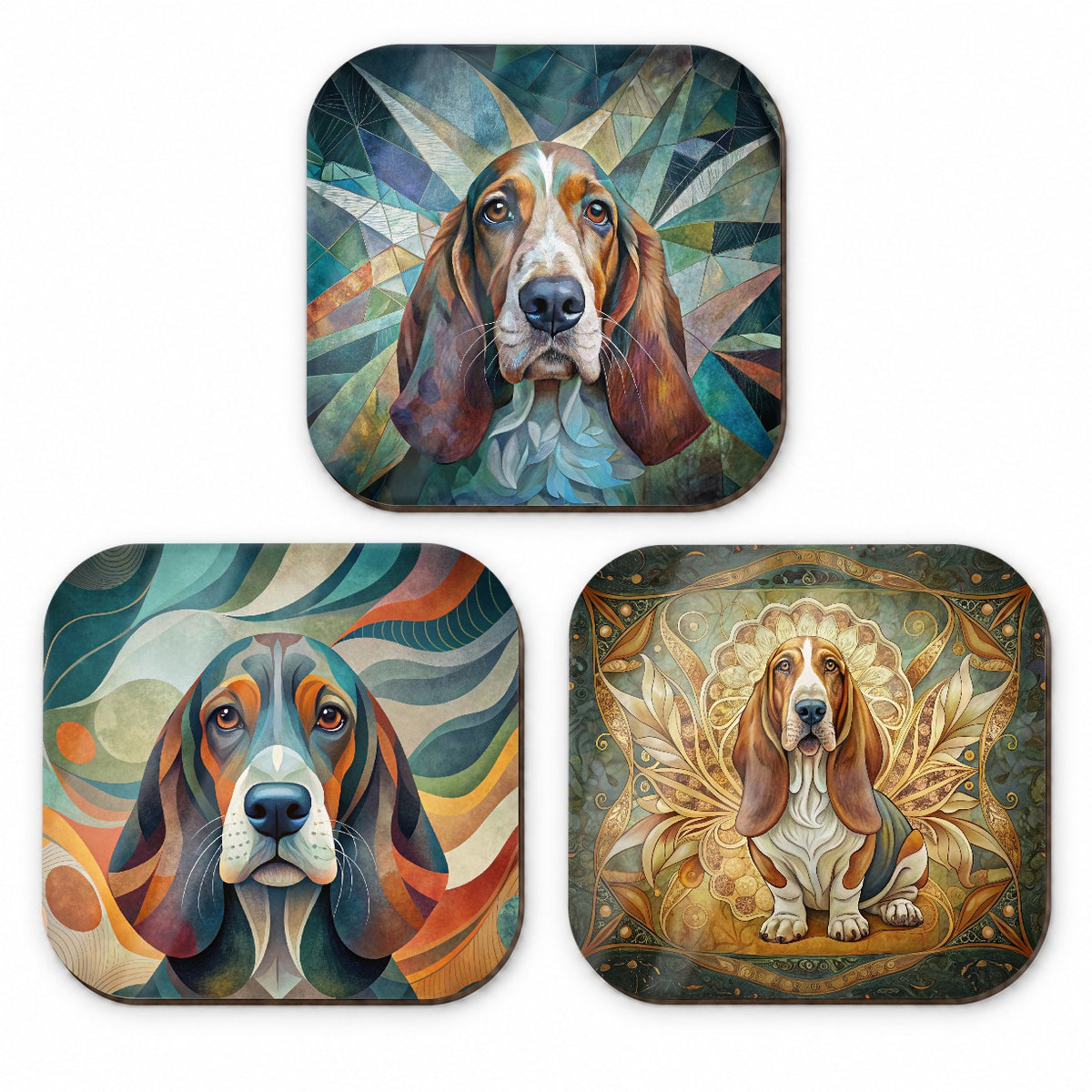 Basset Hound Dog Abstract Art Fridge Magnet Set