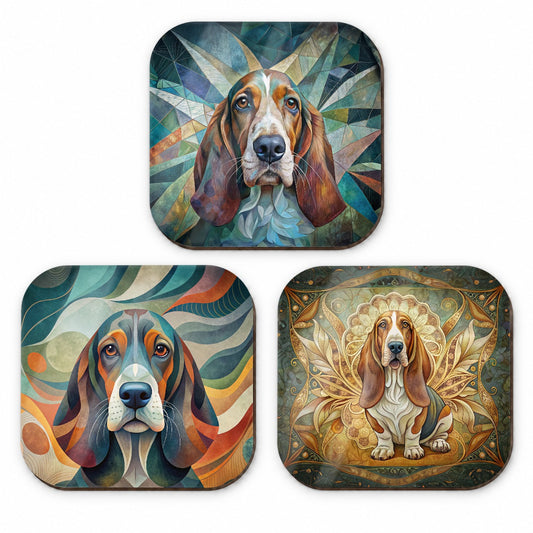 Basset Hound Dog Abstract Art Fridge Magnet Set