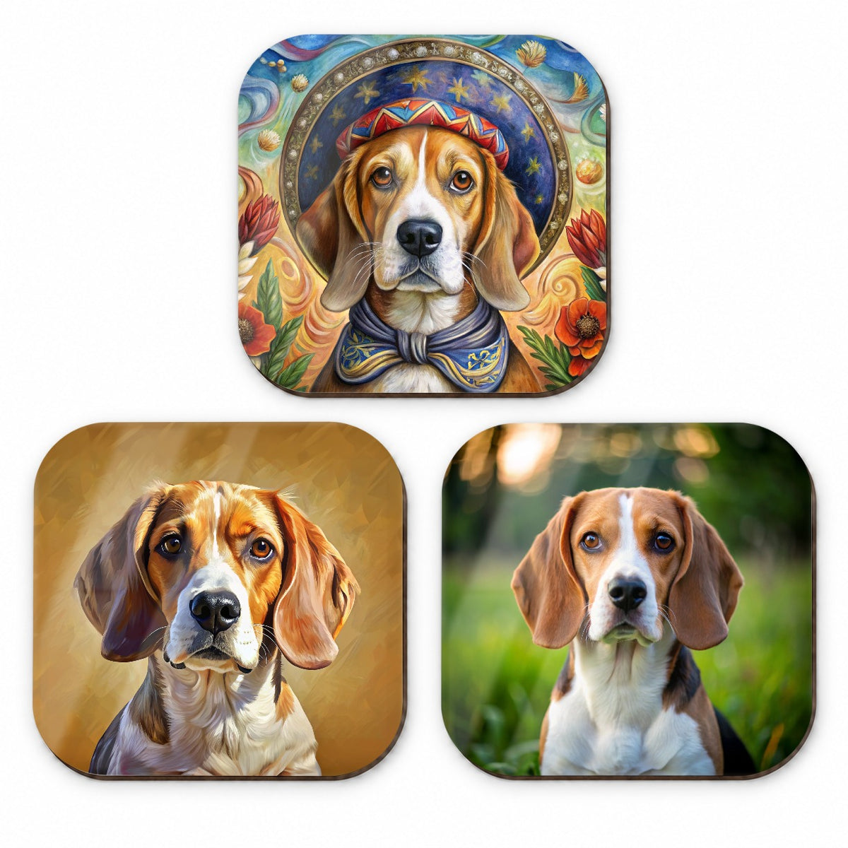 Beagle Dog Photo Illustration Fridge Magnet Set