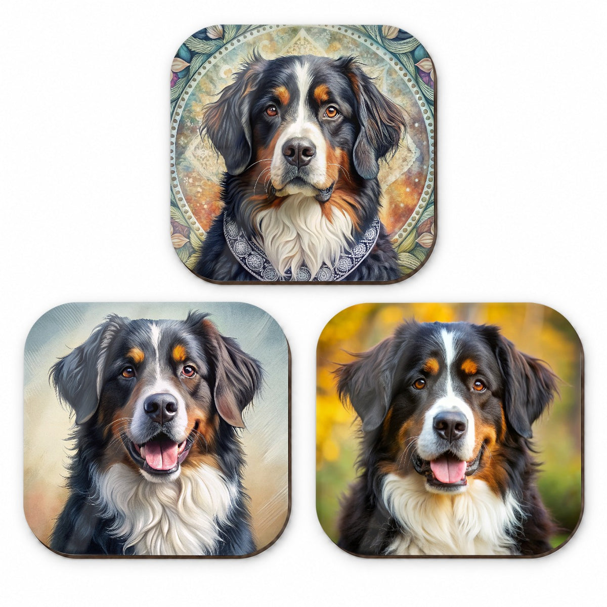 Bernese Mountain Dog Photo Illustration Fridge Magnet Set