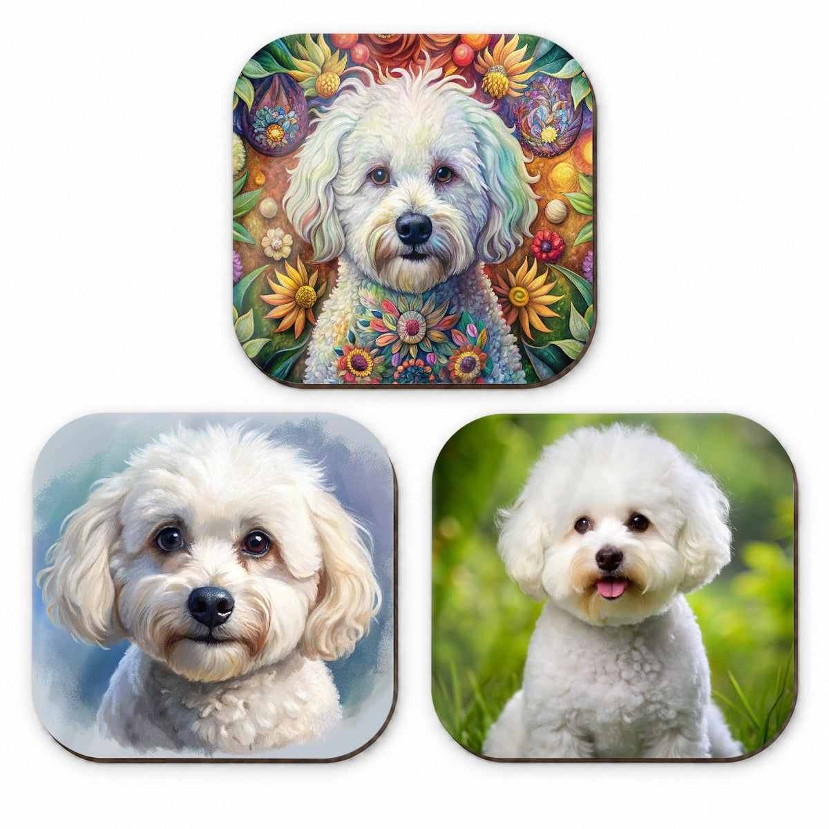 Bichon Frise Dog Photo Illustration Fridge Magnet Set