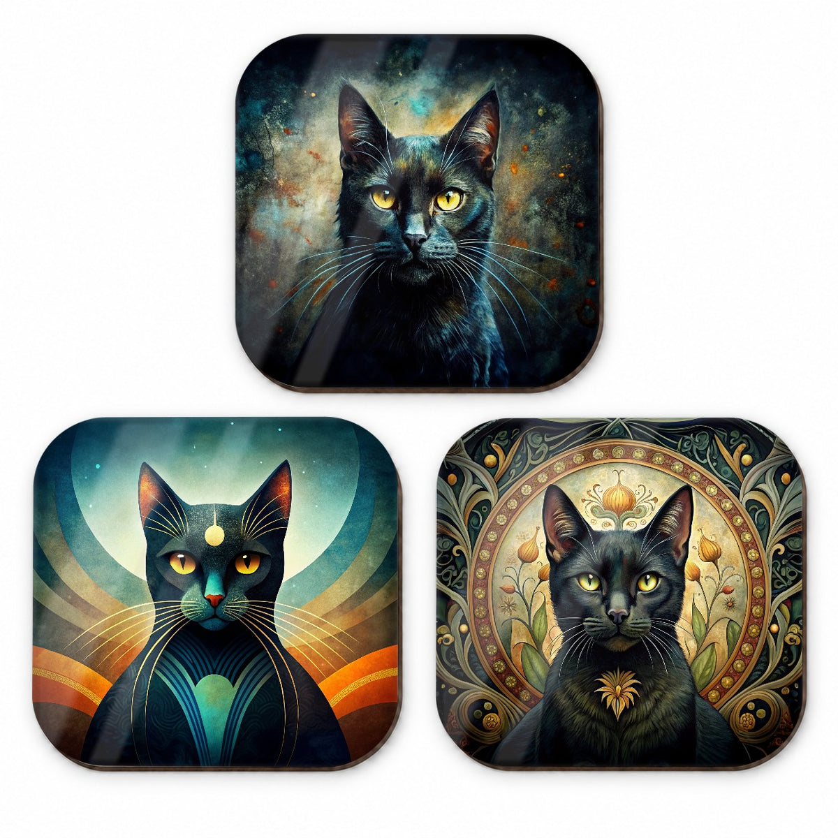 Black Cat Abstract Art Fridge Magnet Set