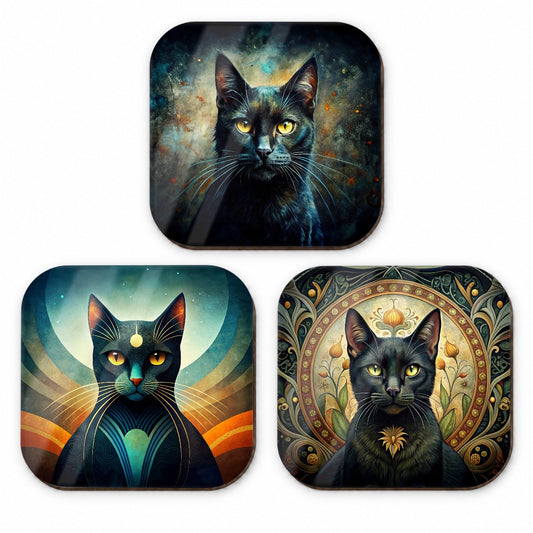 Black Cat Abstract Art Fridge Magnet Set