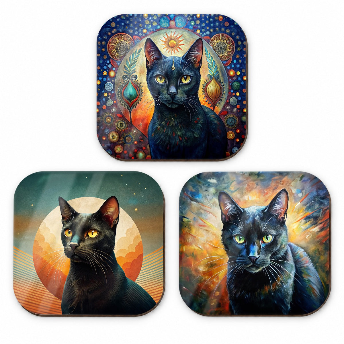 Black Cat French Art Fridge Magnet Set