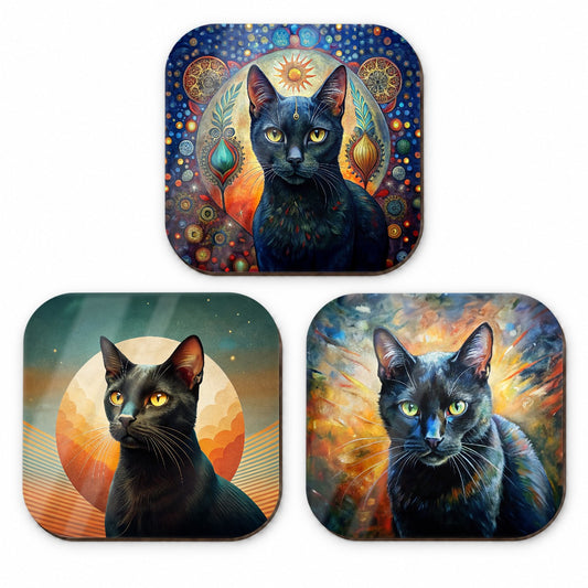 Black Cat French Art Fridge Magnet Set