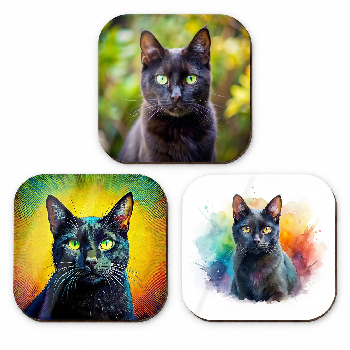 Black Cat Modern Photo Art Fridge Magnet Set