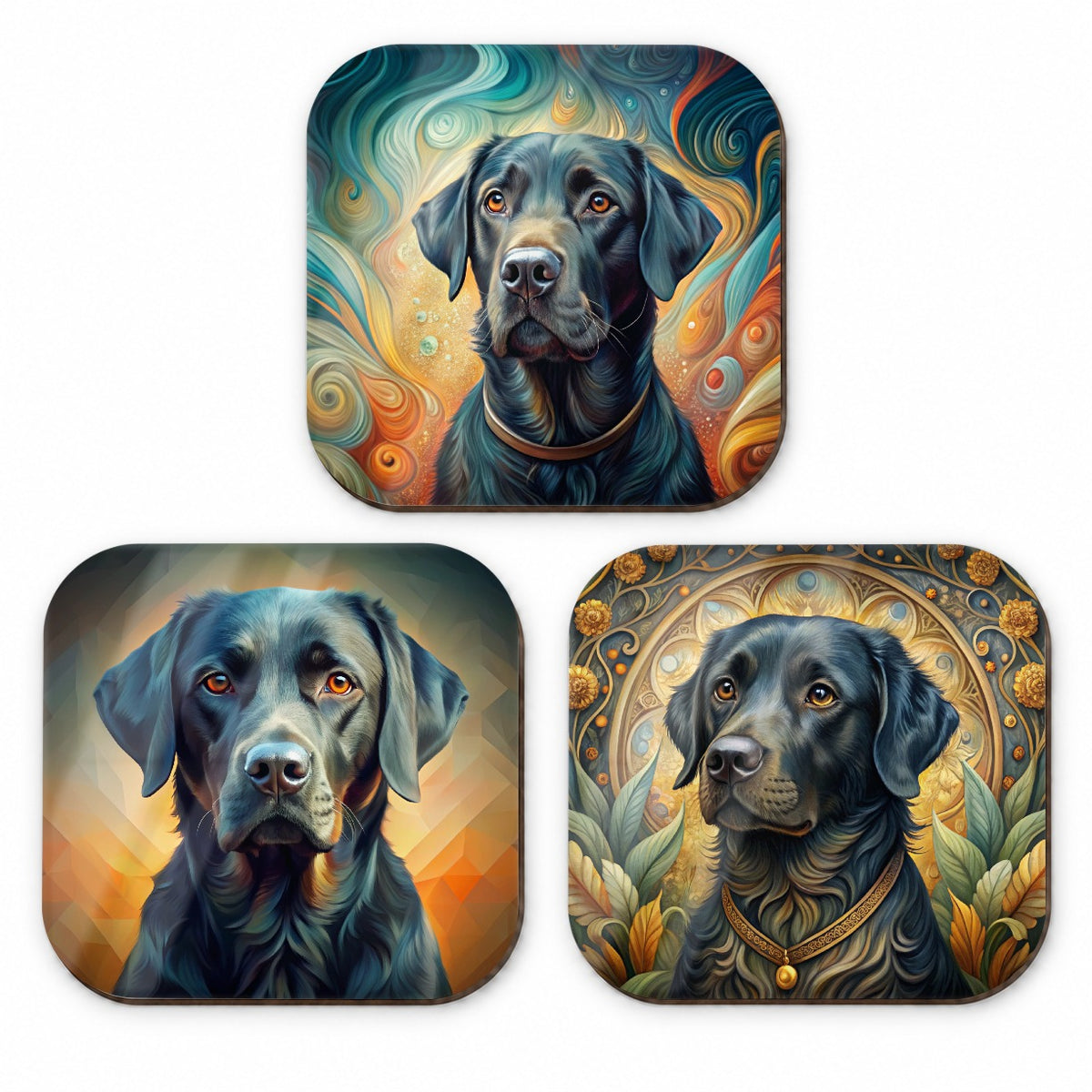 Black Labrador Retriever Dog Abstract Art Fridge Magnet Set
