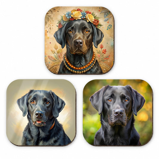 Black Labrador Retriever Dog Photo Illustration Fridge Magnet Set