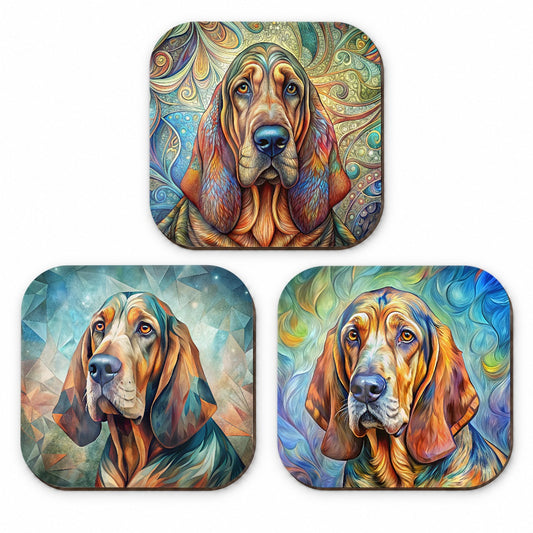 Bloodhound Dog French Art Fridge Magnet Set