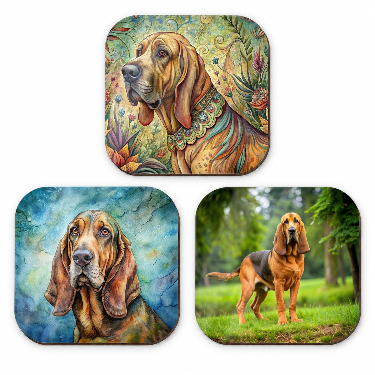 Bloodhound Dog Photo Illustration Fridge Magnet Set