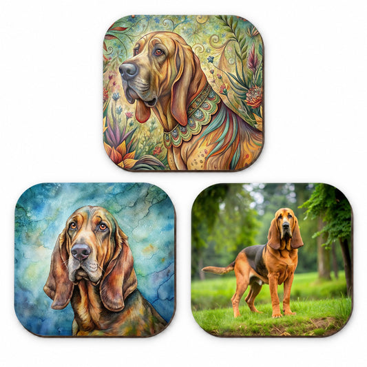 Bloodhound Dog Photo Illustration Fridge Magnet Set