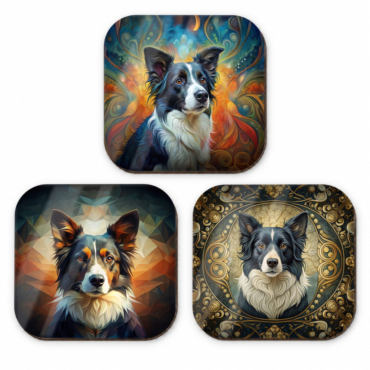 Border Collie Dog Abstract Art Fridge Magnet Set