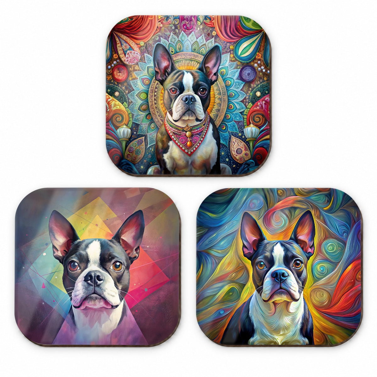 Boston Terrier Dog French Art Fridge Magnet Set