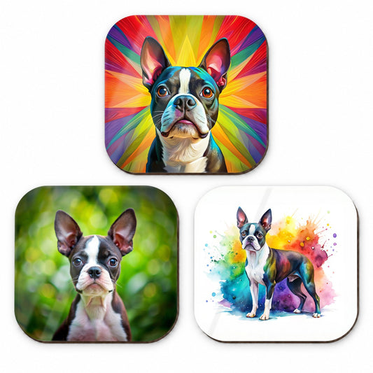Boston Terrier Dog Modern Photo Art Fridge Magnet Set