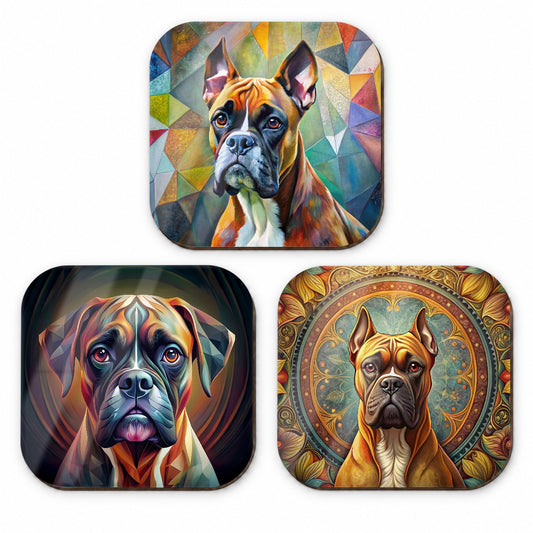 Boxer Dog Abstract Art Fridge Magnet Set
