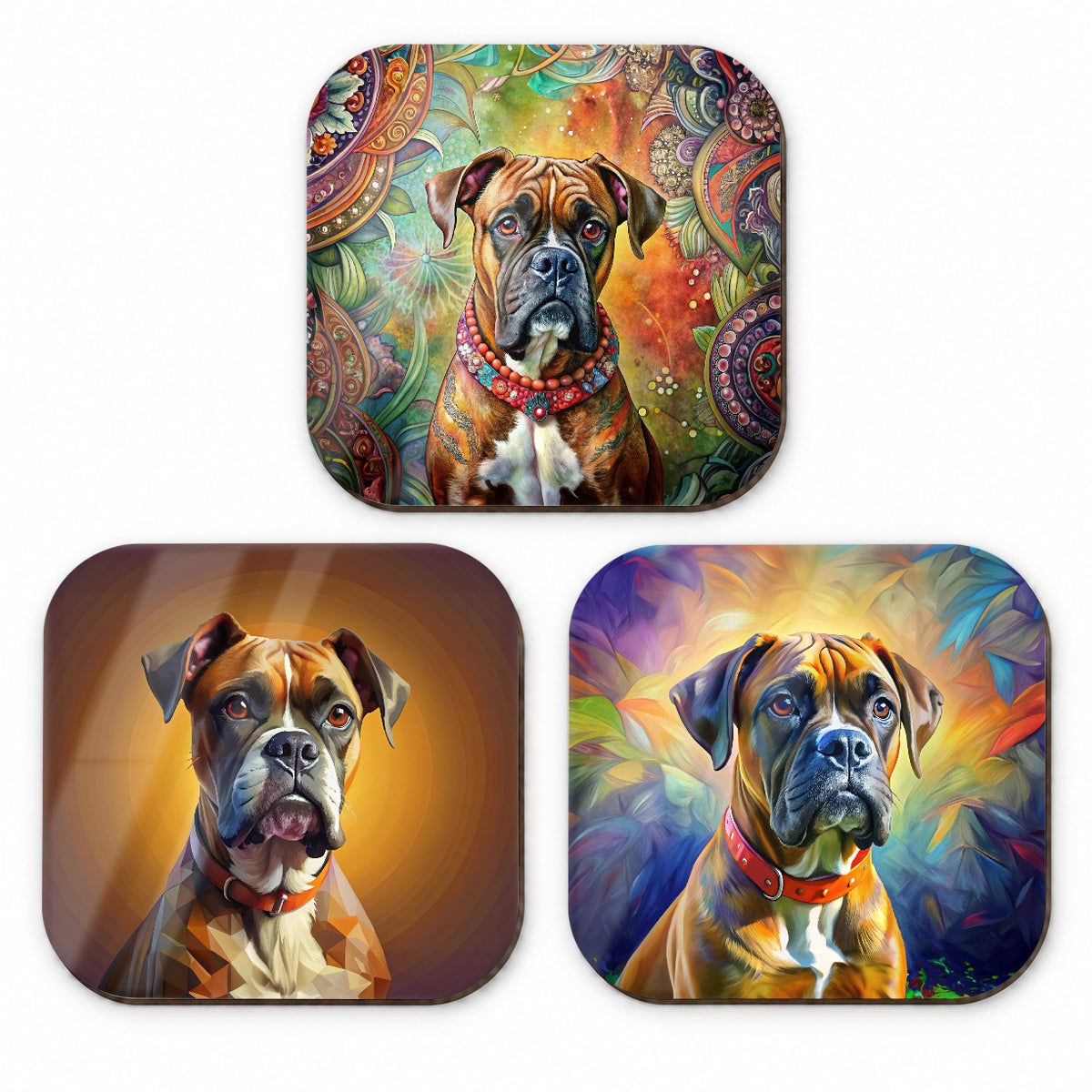 Boxer Dog French Art Fridge Magnet Set