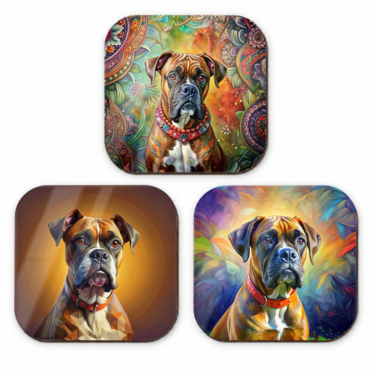 Boxer Dog French Art Fridge Magnet Set