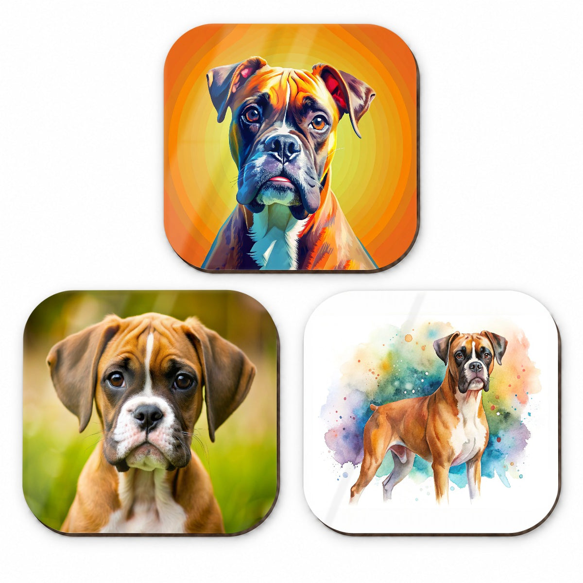 Boxer Dog Modern Photo Art Fridge Magnet Set