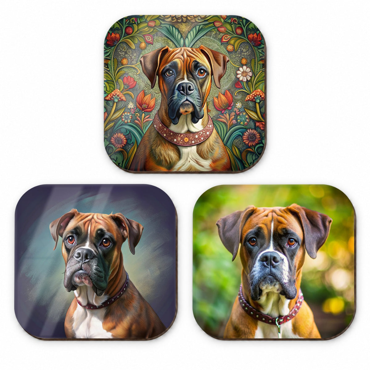 Boxer Dog Photo Illustration Fridge Magnet Set