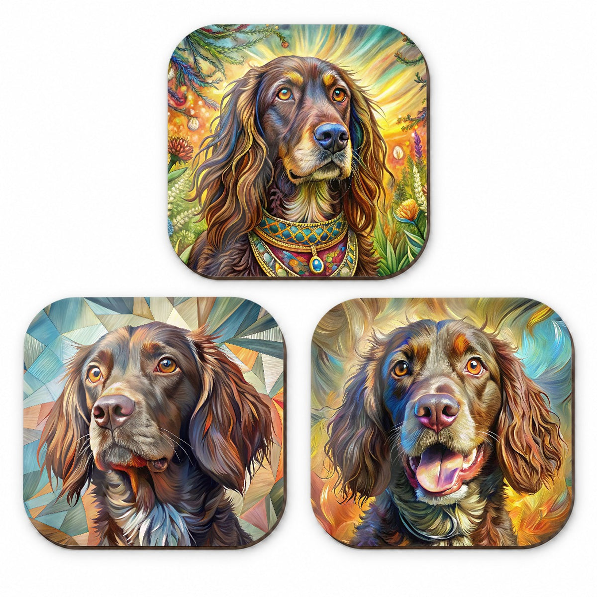 Boykin Spaniel Dog French Art Fridge Magnet Set