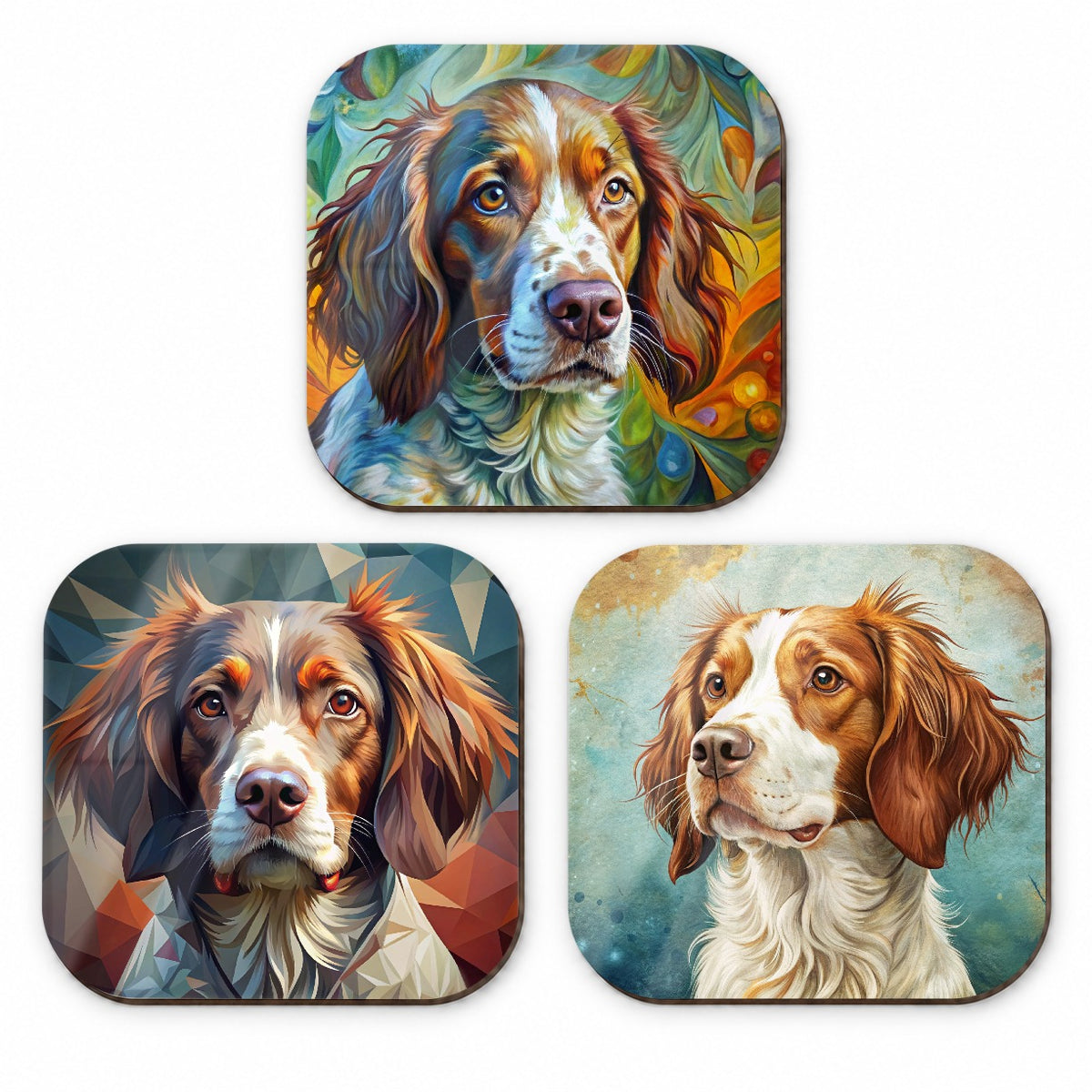Brittany Spaniel Dog Abstract Art Fridge Magnet Set