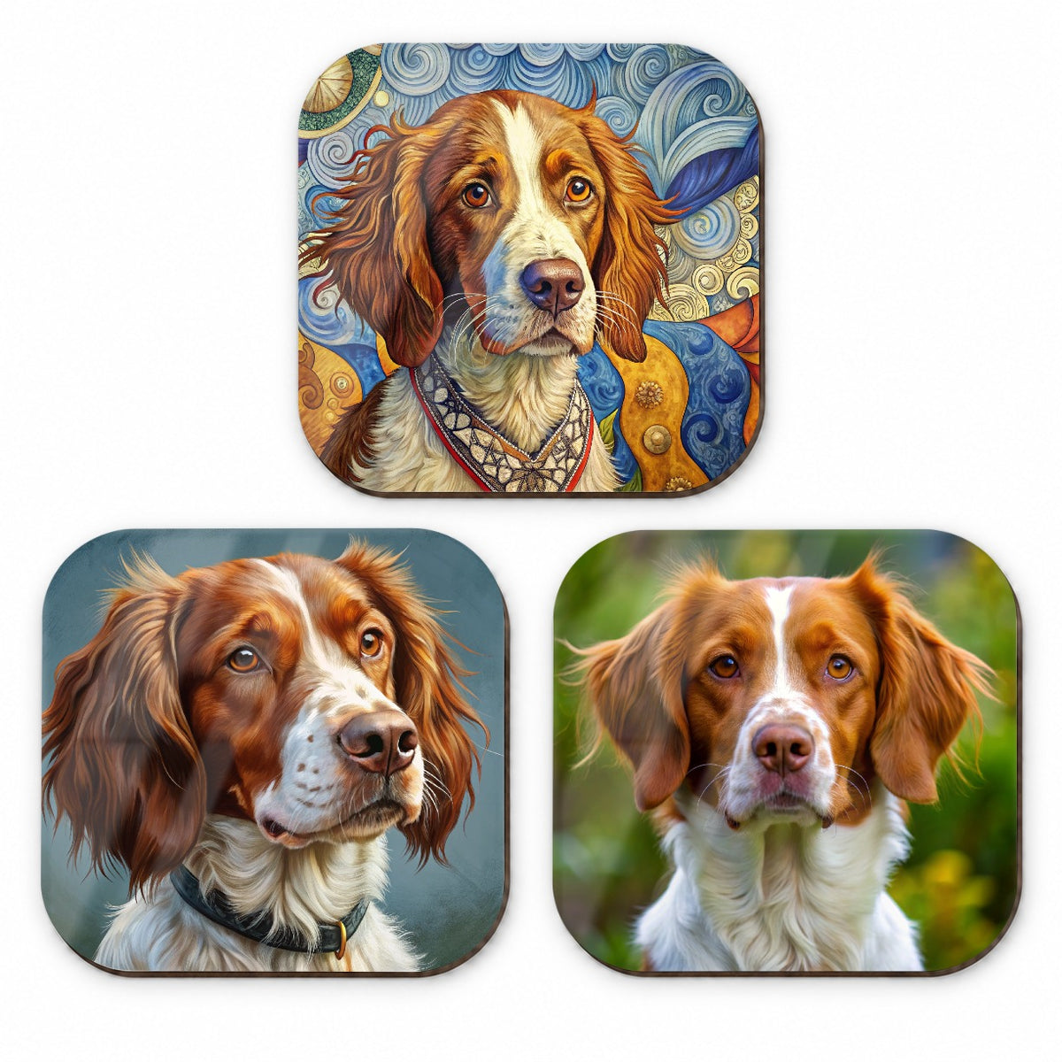 Brittany Spaniel Dog Photo Illustration Fridge Magnet Set