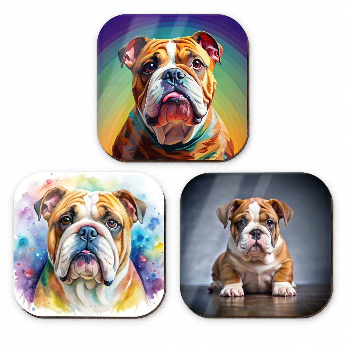 Bulldog Dog Modern Photo Art Fridge Magnet Set