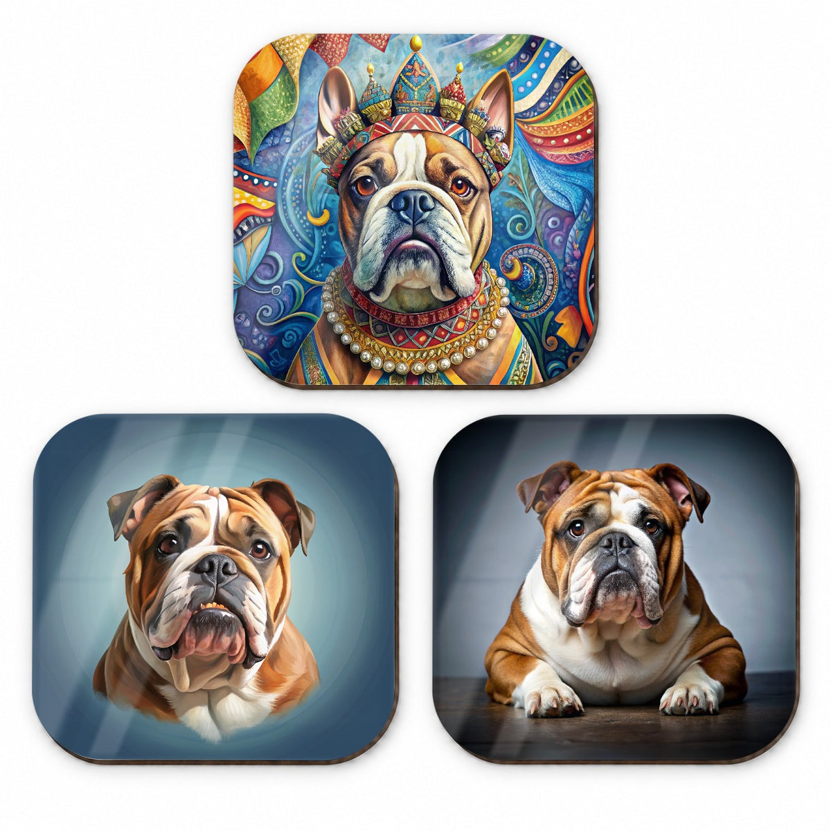 Bulldog Dog Photo Illustration Fridge Magnet Set