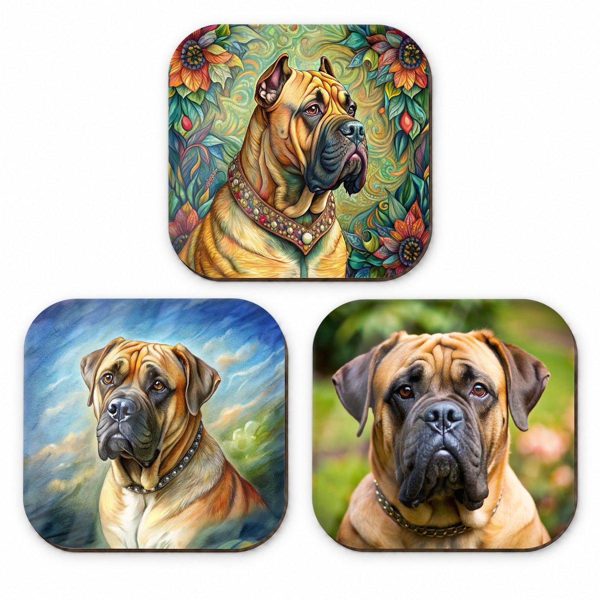 Bullmastiff Dog Photo Illustration Fridge Magnet Set