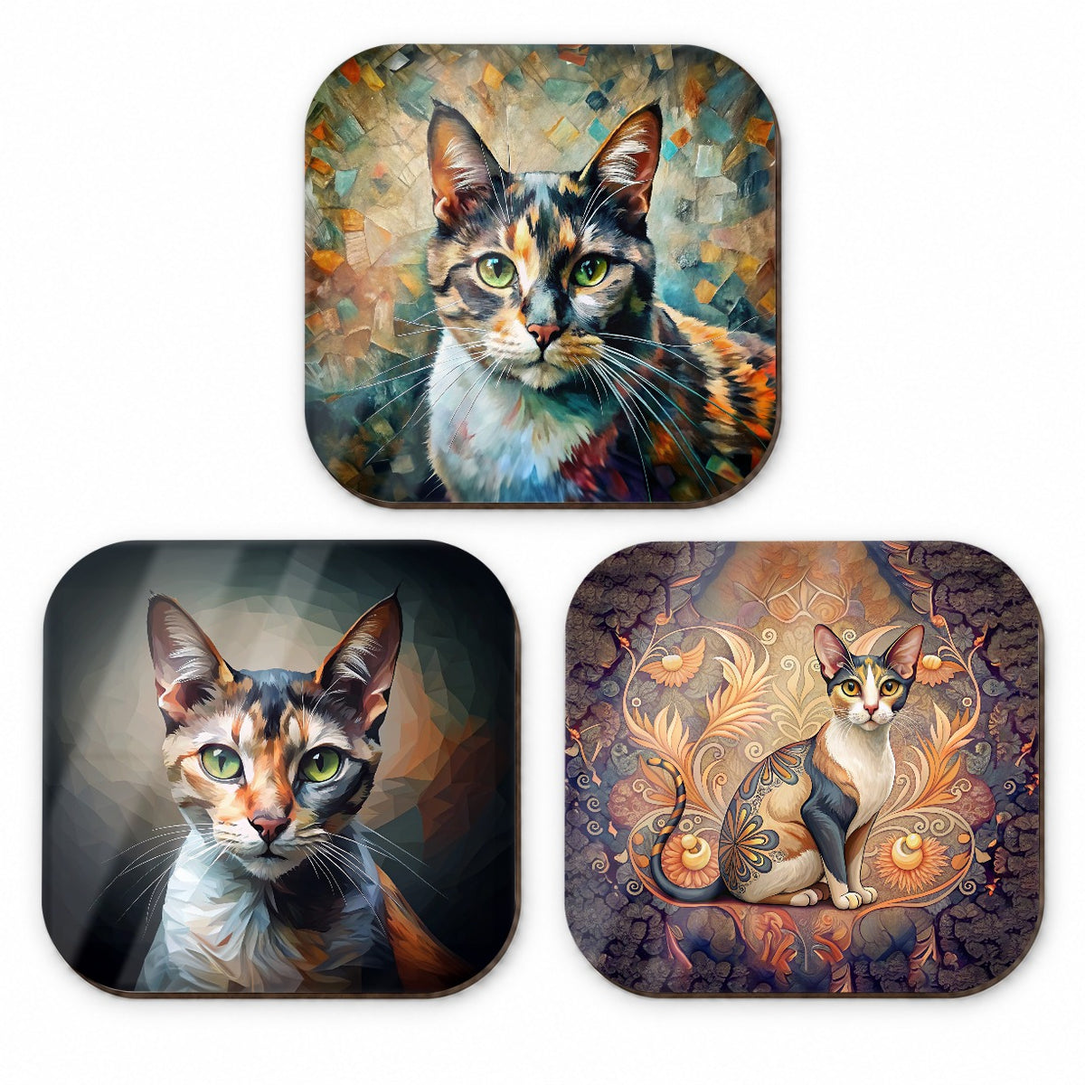 Calico Cat Abstract Art Fridge Magnet Set