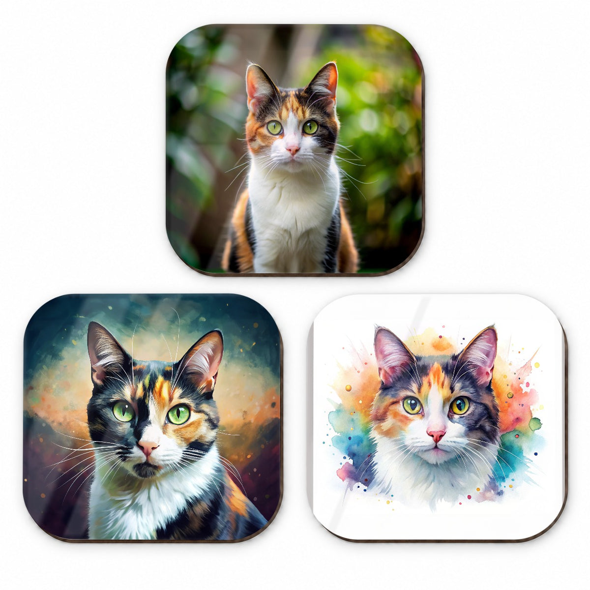 Calico Cat Modern Photo Art Fridge Magnet Set