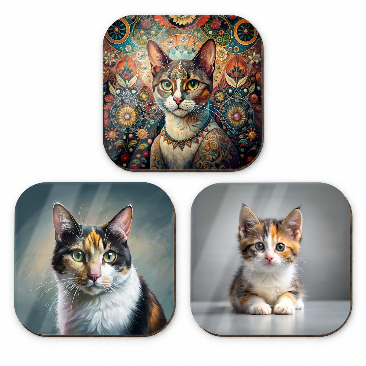 Calico Cat Photo Illustration Fridge Magnet Set