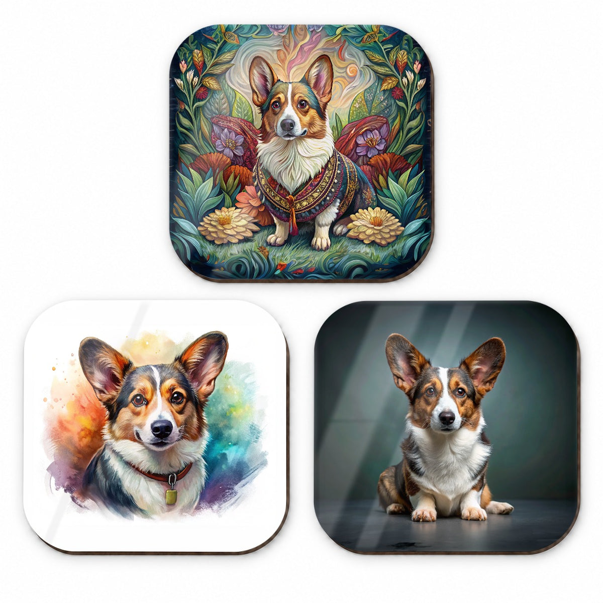 Cardigan Welsh Corgi Dog Photo Illustration Fridge Magnet Set