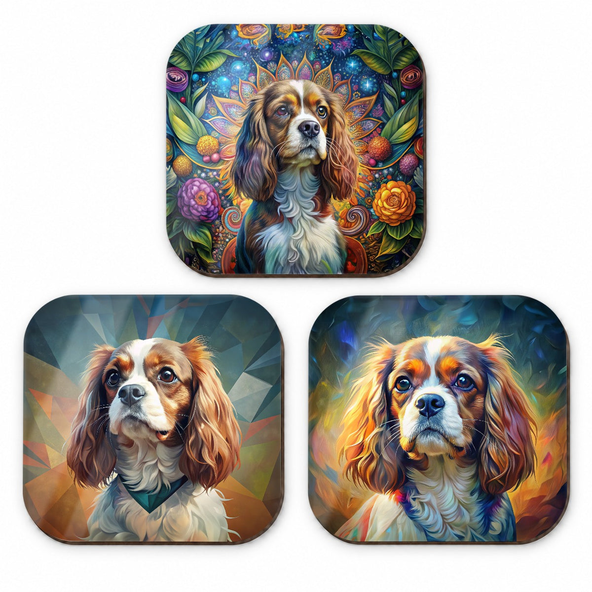 Cavalier King Charles Spaniel Dog French Art Fridge Magnet Set