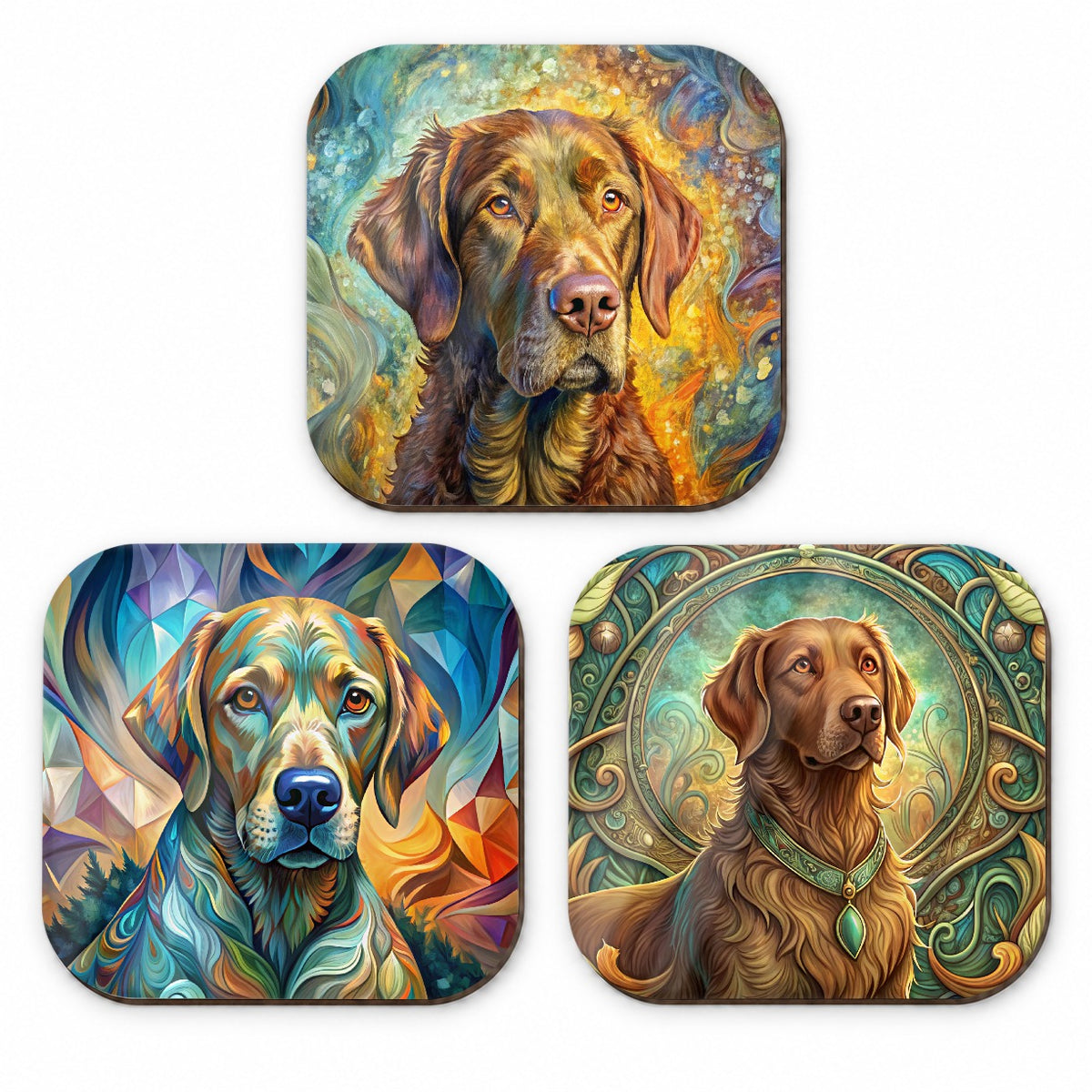 Chesapeake Bay Retriever Dog Abstract Art Fridge Magnet Set