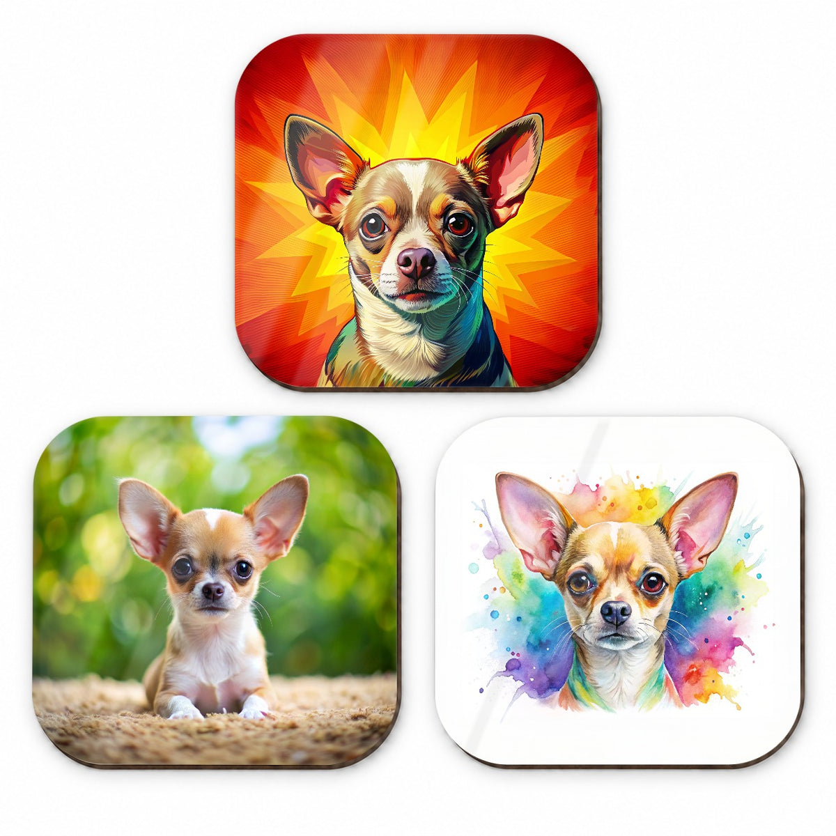 Chihuahua Dog Modern Photo Art Fridge Magnet Set
