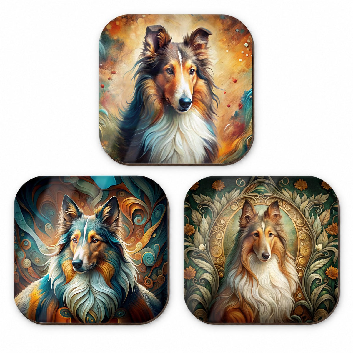 Collie Dog Abstract Art Fridge Magnet Set