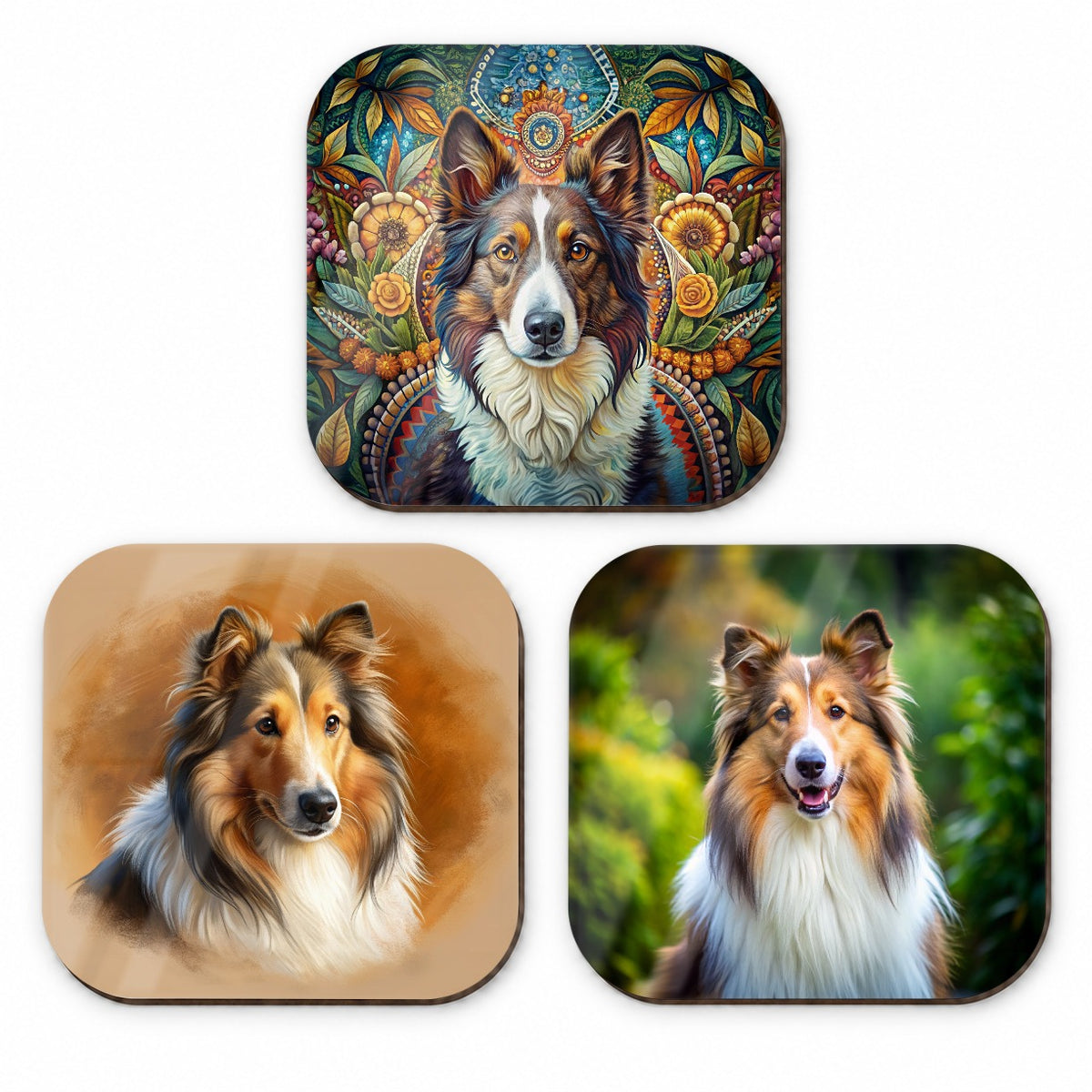 Collie Dog Photo Illustration Fridge Magnet Set