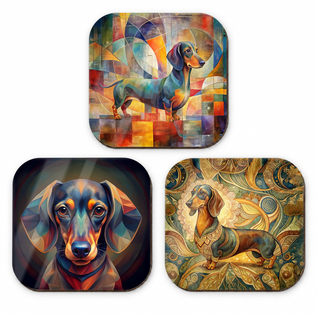 Dachshund Dog Abstract Art Fridge Magnet Set